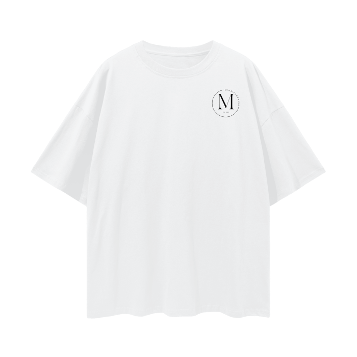 Oversized Deep Drop Shoulder T black logo — front view